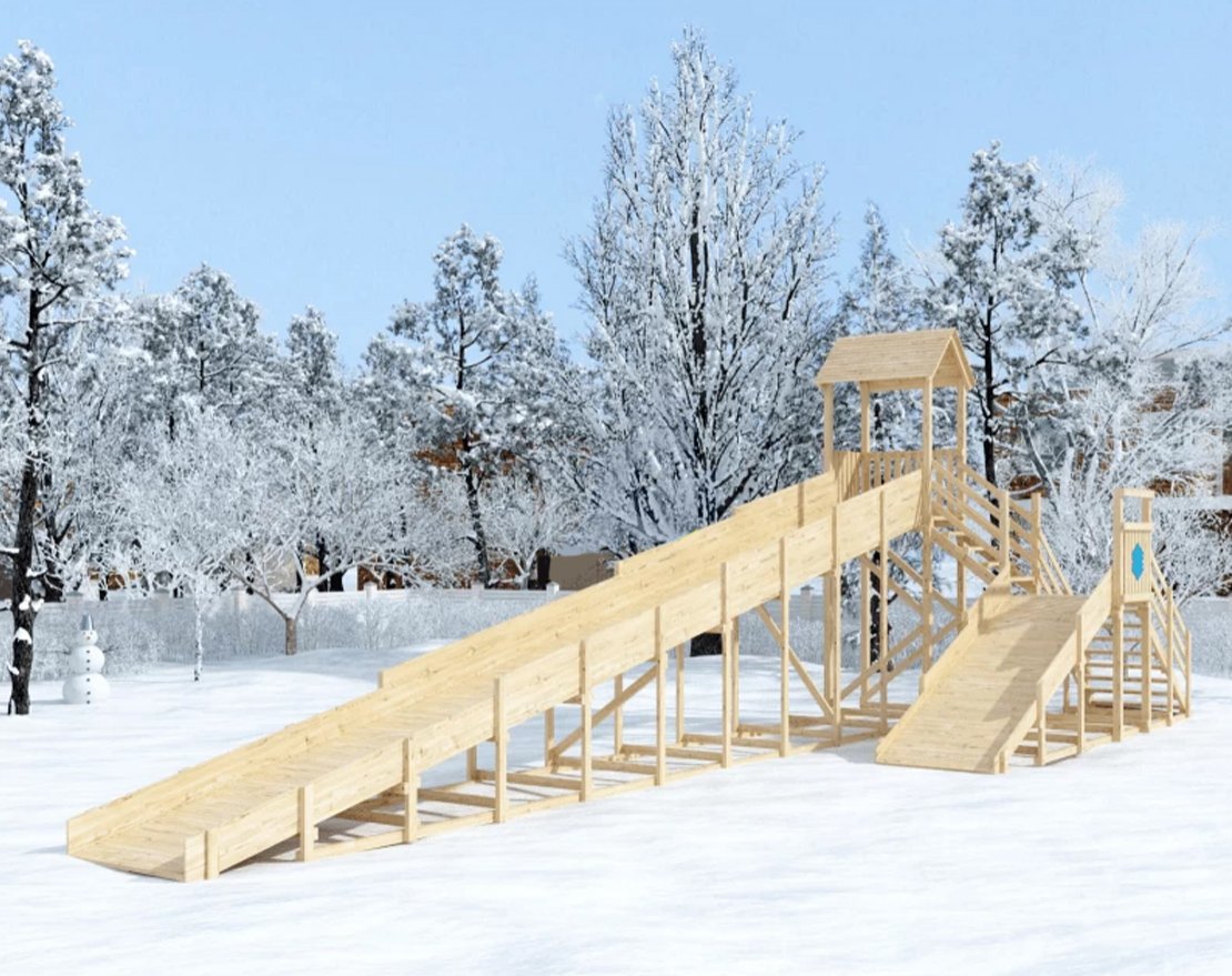 Зимняя горка Snow Fox 12 м с двумя горками (скат 4 м и 12 м), без окраски - вид 2